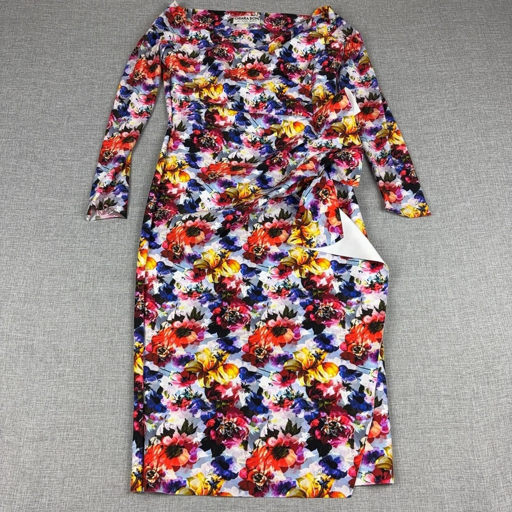 Chiara Boni La Petite Robe Tirana Floral Wrap Ruffle Gown Dress Italy 46 US 10